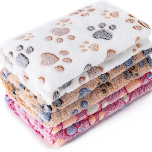 1 Pack 3 Blankets Super Soft Fluffy Premium Fleece Pet Blanket Flannel Paw Printed Throw for Dog Puppy Cat (Small 23x16, Brown, Pink, White) - Product Image