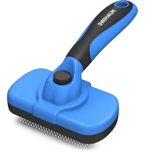 Swihauk Self Cleaning Slicker Brush - Skin Friendly Deshedding Grooming Tool for Dogs & Cats, Suitable for Shedding & Haired Pets, with Pet Supplies Accessories, Blue - Product Image