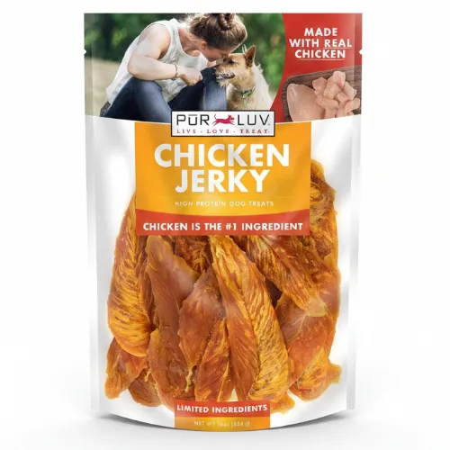 Pur Luv Chicken Jerky Dog Treats, Made with 100% Real Chicken Breast, 16 Ounces, Healthy, Easily Digestible, Long-Lasting, High Protein, Satisfies Dogs Urge to Chew - Product Image