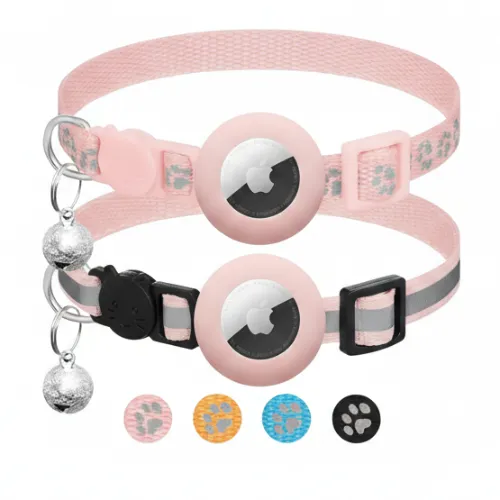 2 Pack Airtag Cat Collar Breakaway with Bell,Reflective Kitten Collar with Apple Airtag Cat Collar Holder,Adjustable 7-12In,Safety Buckle for Girl Boy Cats,Pet Supplies,Accessories,Gifts (Pink) - Product Image